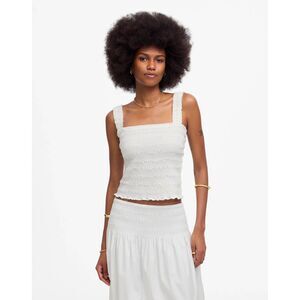 Madewell Poplin Smocked Tank White SZ XLG 100% Cotton Cottagecore Minimalist NWT